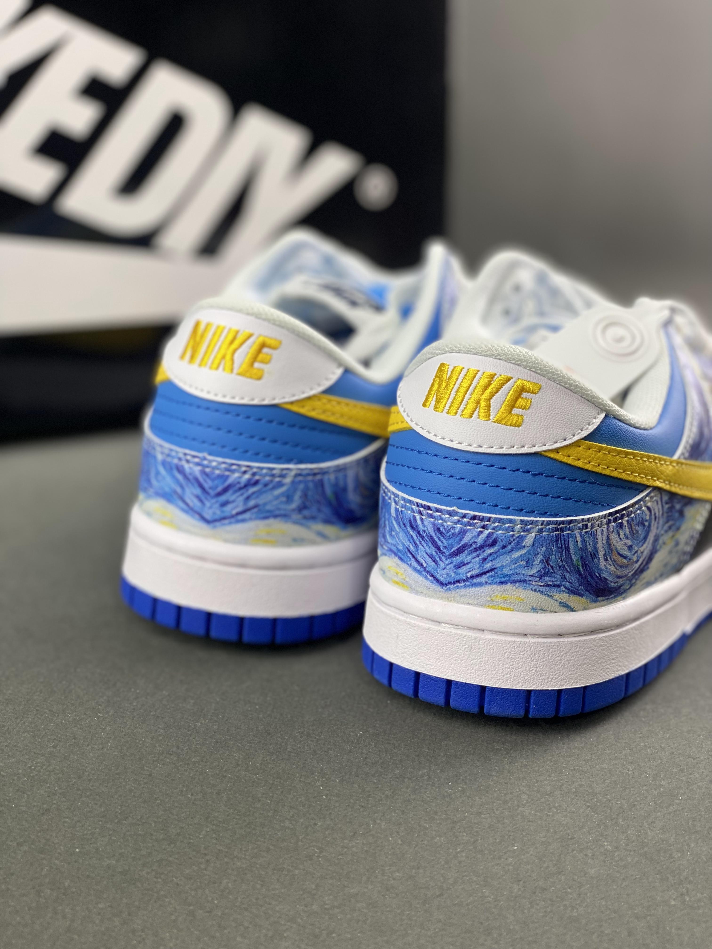 [Customized sneakers] Nike Dunk Wanhua Nong Starry Night Non-slip shock-absorbing wear-resistant low-top sneakers men’s blue and yellow Item number: MG2186-013 Size: 36-45 (with half size) 9